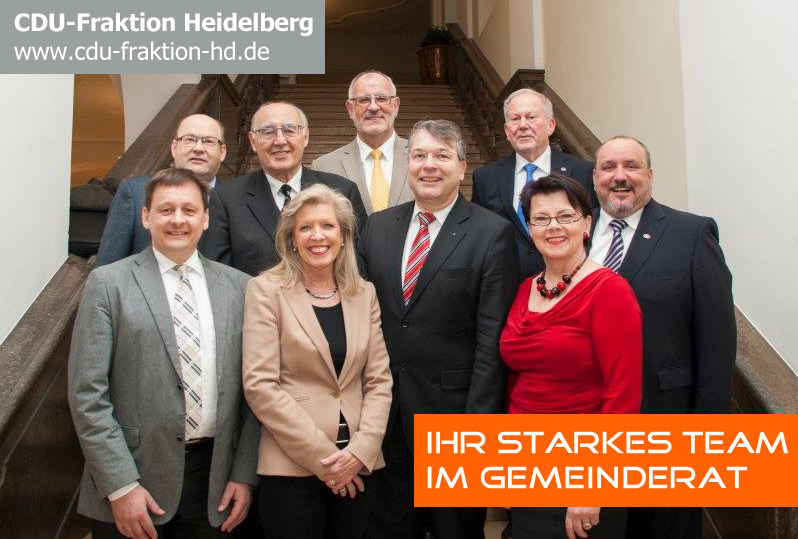 Die Heidelberger CDU-Gemeinderatsfraktion (v.l.n.r.): Martin Ehrbar, Otto Wickenhäuser, Ernst Gund, Kristina Essig, Werner Pfisterer, Dr. Jan Gradel, Alfred Jakob, Margret Dotter und Thomas Barth.